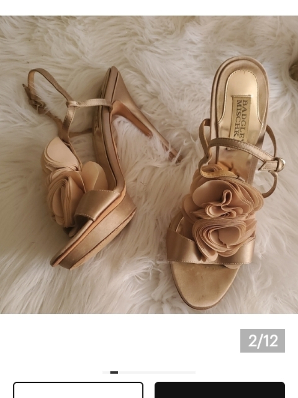 Badgley Mischka Champagne Gold Floral Platform Slingback Heels